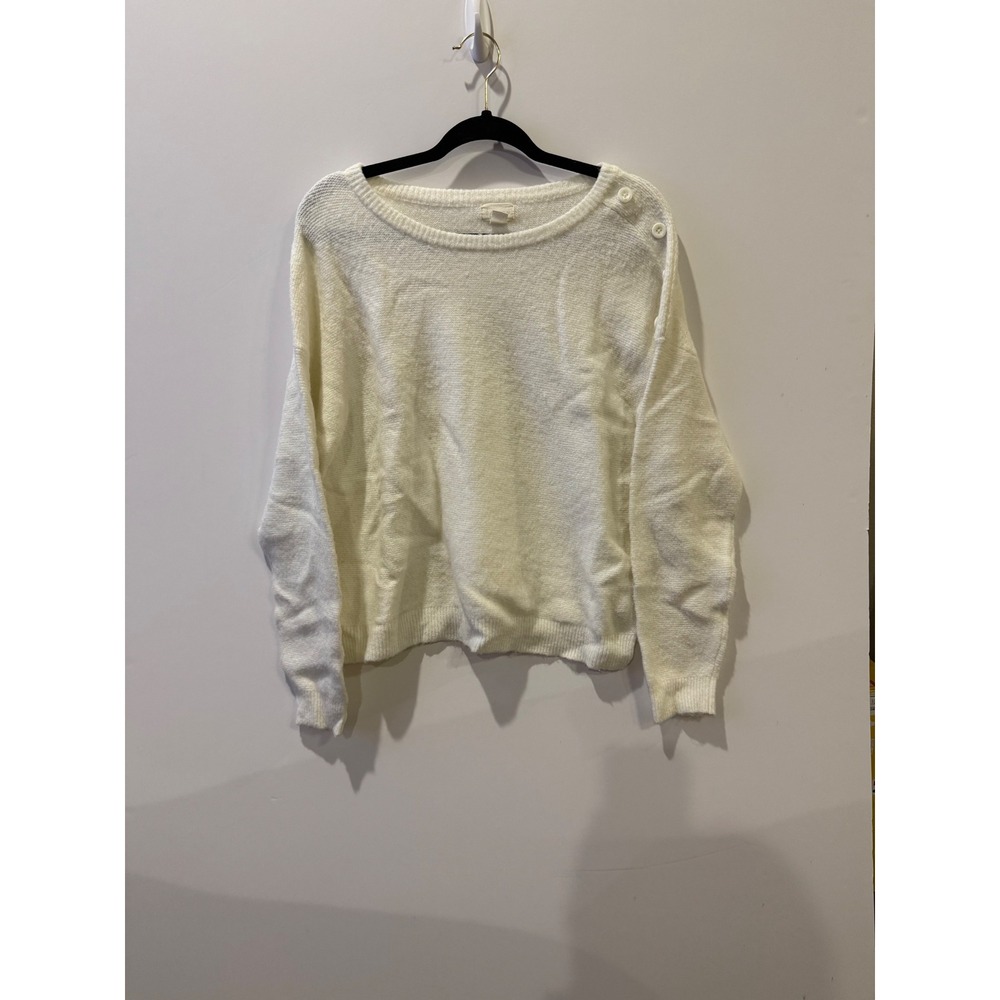 Caslon Sweater Womens Large Ivory Good Button Shoulder Knit Long Sleeve